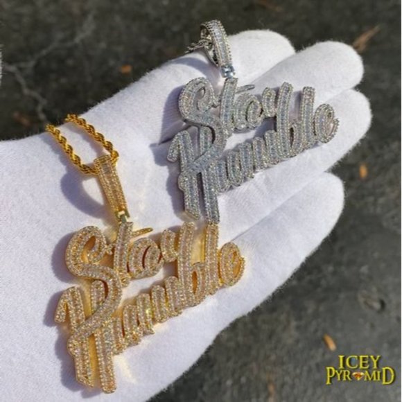Stay Humble Amazing Font Silver Color Iced Diamond Pendant - Picture 2 of 5
